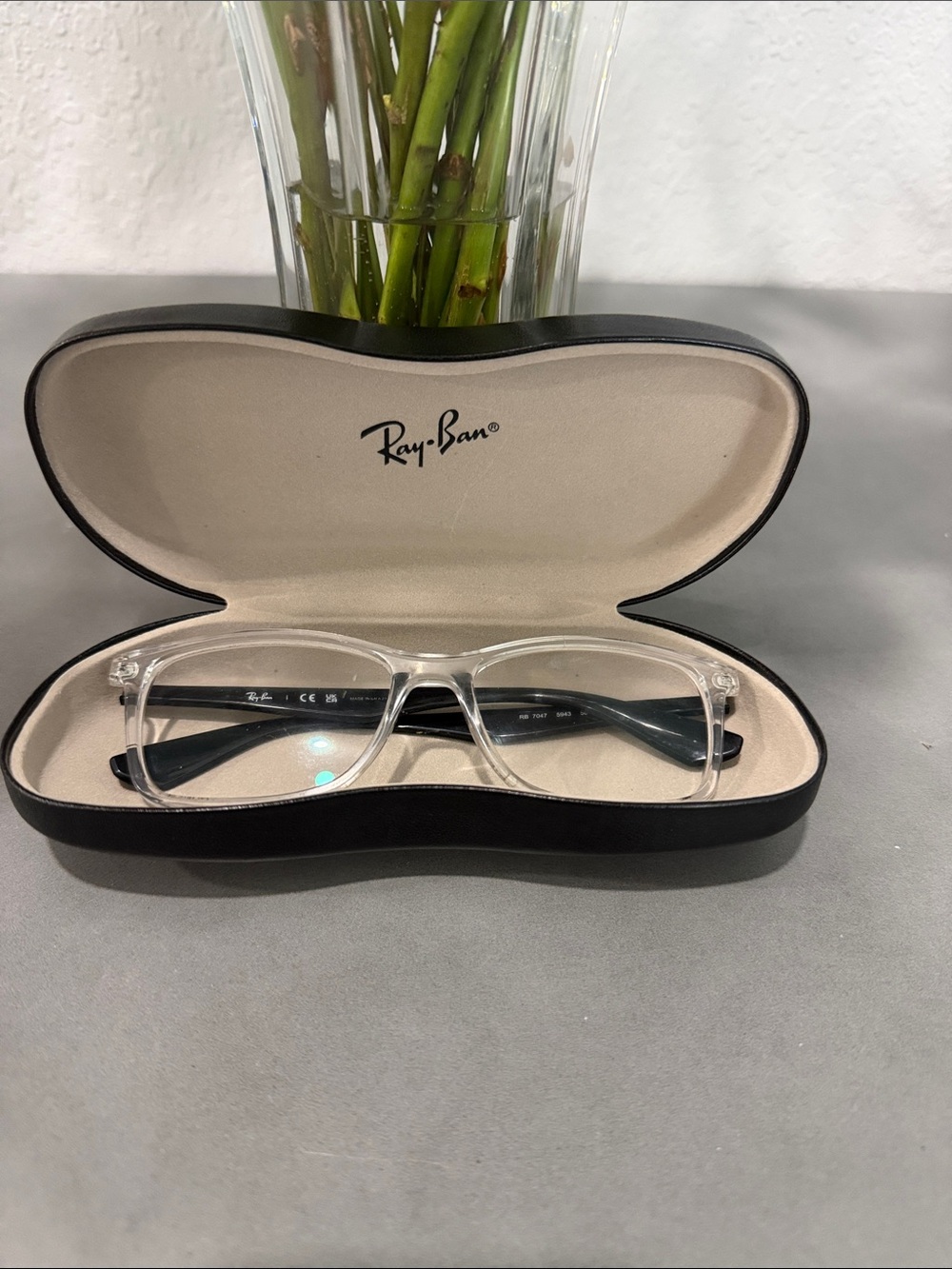 Ray-Ban Clear Frame Glasses with Black Temples in Case